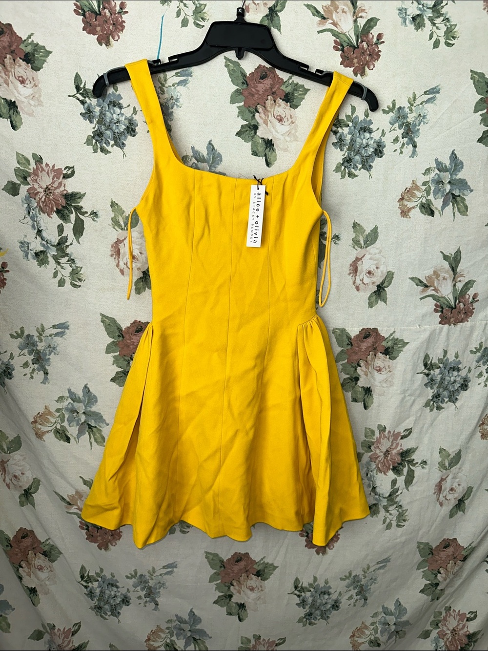 Alice + Olivia Sunny Yellow Square-Neck Fit & Flare Mini Dress